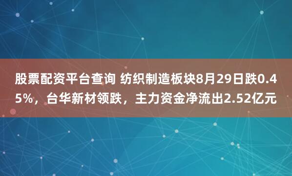 股票配资平台查询 纺织制造板块8月29日跌0.45%，台华新材领跌，主力资金净流出2.52亿元